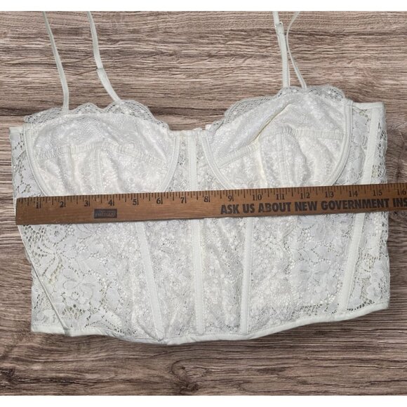 Cream Lace Bustier Crop Top Boning & Adjustable Straps Size L Bridal Coquette - Picture 3 of 7